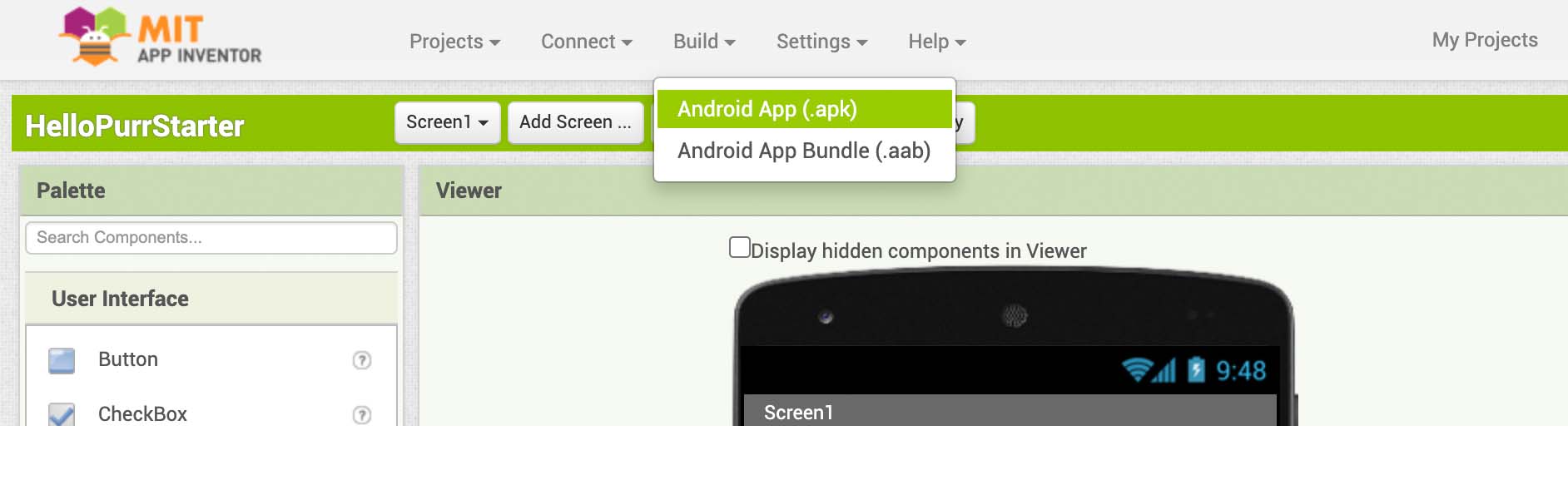 The Build feature lets you create fully packaged apps (.apk files).