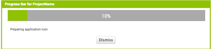 The progress bar pops up to show that the app is being built.