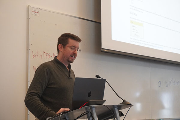 Dev lead Evan Patton presenting