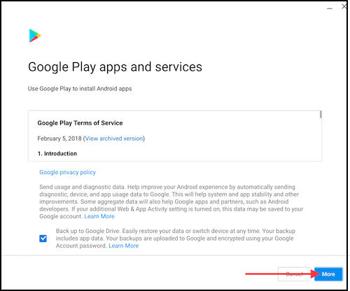 Image of the Google Play Terms of Service dialog